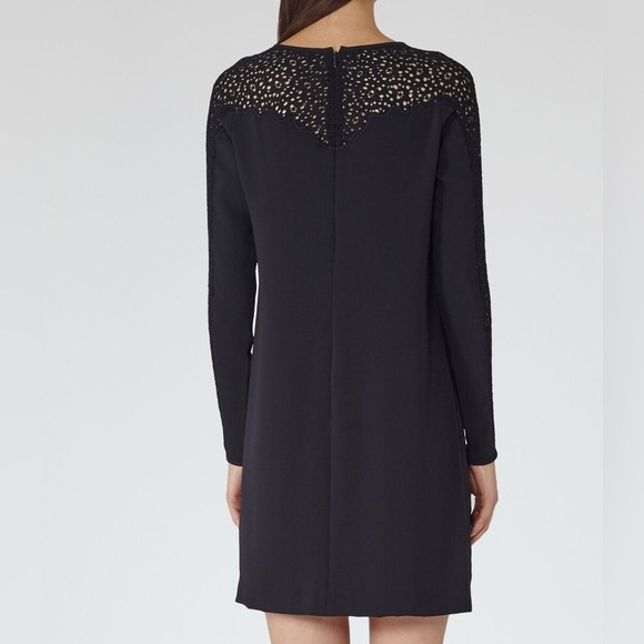 REISS ⚜️ Caryn Navy Blue Lace Sleeve Dress - Picture 4 of 12